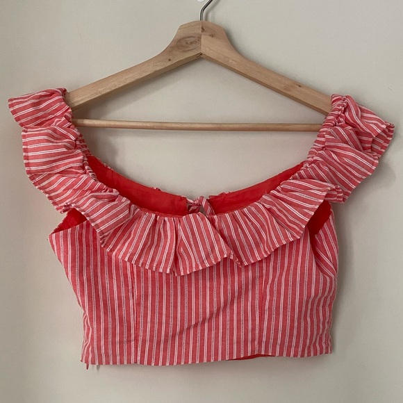 Free People Young Love Coral Striped Crop Top XS - Picture 5 of 10